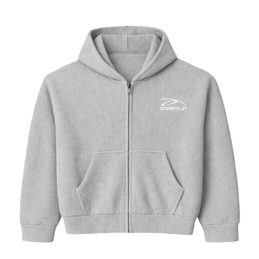 Essential Waffle Knit Zip Up - Grey