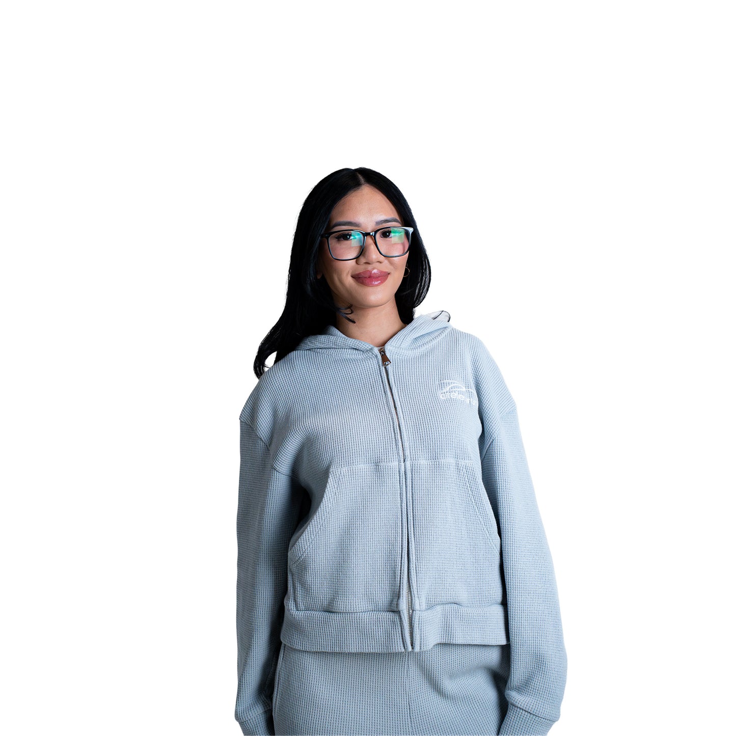 Essential Waffle Knit Zip Up - Grey