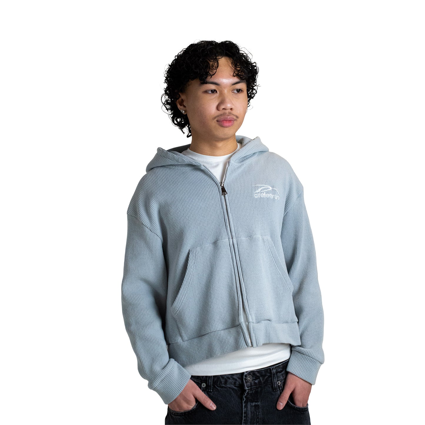 Essential Waffle Knit Zip Up - Grey